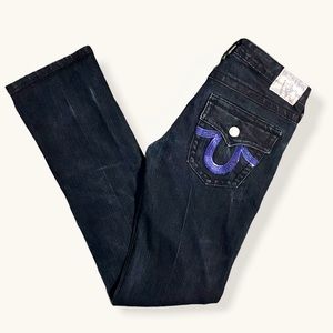 True Religion Sequin Pocket Darkwash Skinny Jeans